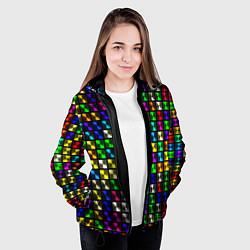 Куртка с капюшоном женская Разноцветные неоновые квадраты, цвет: 3D-черный — фото 2