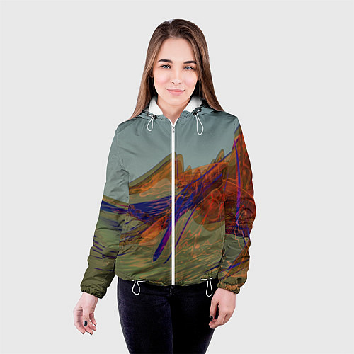 Женская куртка Волнообразные разноцветные музыкальные линии / 3D-Белый – фото 4
