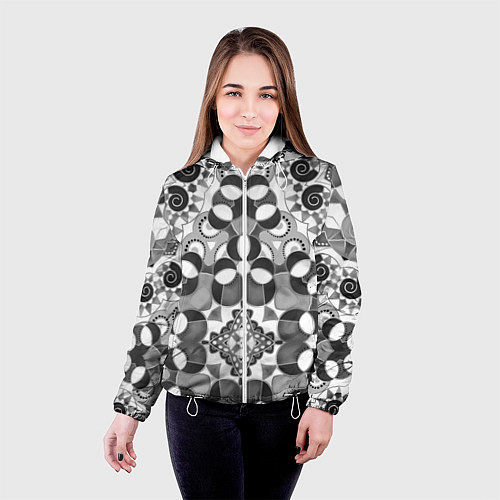 Женская куртка Бело-серый этнический узор / 3D-Белый – фото 4