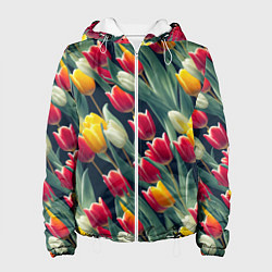 Куртка с капюшоном женская Много тюльпанов, цвет: 3D-белый