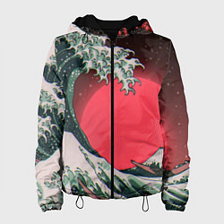 Куртка с капюшоном женская Японская волна в красном цвете, цвет: 3D-черный