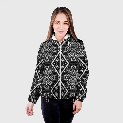 Женская куртка Черно-белый этнический восточный орнамент / 3D-Белый – фото 4