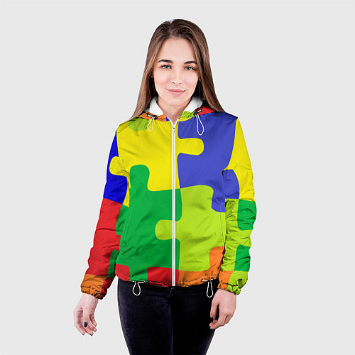Женская куртка Пазлы разноцветные / 3D-Белый – фото 4