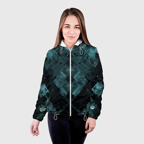 Женская куртка Голубые и чёрные полоски / 3D-Белый – фото 4