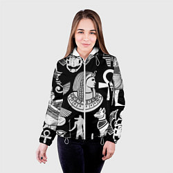 Куртка с капюшоном женская Египетские знаки на черном фоне, цвет: 3D-белый — фото 2