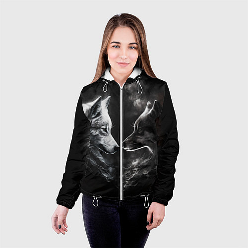 Женская куртка Пара волков - белый и черный / 3D-Белый – фото 4