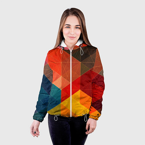 Женская куртка Абстрактная геометрия мозаика / 3D-Белый – фото 4