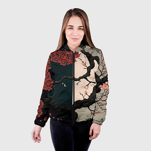 Женская куртка Равновесие сакуры / 3D-Черный – фото 4