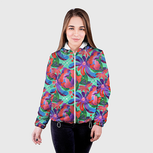 Женская куртка Цветочный паттерн арт / 3D-Белый – фото 4