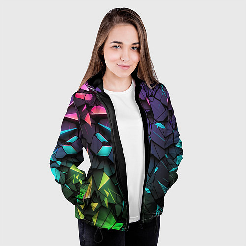 Женская куртка Неоновые абстрактные каменные плиты / 3D-Черный – фото 3