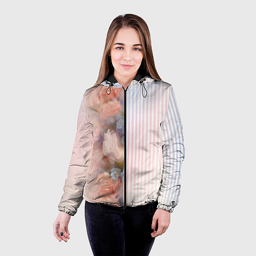 Женская куртка Цветы за стеклом - полосы с градиентом / 3D-Черный – фото 4