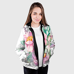 Куртка с капюшоном женская Пастельные цветы - посередине, цвет: 3D-черный — фото 2