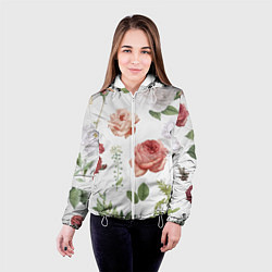 Куртка с капюшоном женская Гербарий цветов на белом фоне, цвет: 3D-белый — фото 2