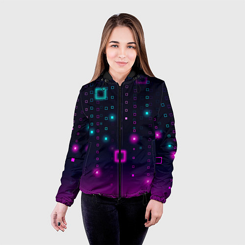 Женская куртка Светящиеся неоновые квадраты / 3D-Черный – фото 4