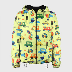 Женская куртка Радуга и машинки - паттерн зеленый
