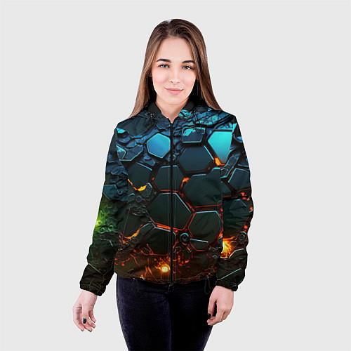 Женская куртка Объемные разломленные плитки / 3D-Черный – фото 4