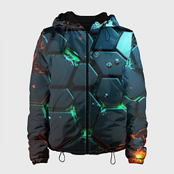 Куртка с капюшоном женская Плиты с зеленым неоновым светом, цвет: 3D-черный