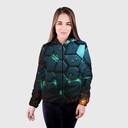 Куртка с капюшоном женская Плиты с зеленым неоновым светом, цвет: 3D-черный — фото 2