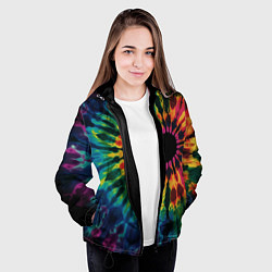 Куртка с капюшоном женская Радужный тай дай на темном фоне: арт нейросети, цвет: 3D-черный — фото 2