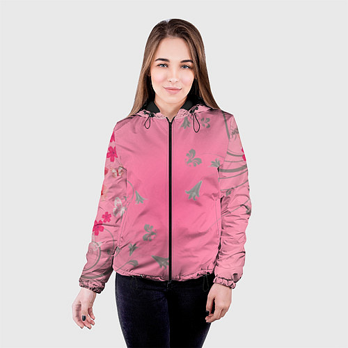 Женская куртка Весенние узорные цветы / 3D-Черный – фото 4
