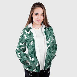 Куртка с капюшоном женская Белые цветы - паттерн, цвет: 3D-белый — фото 2