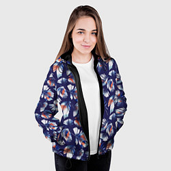 Куртка с капюшоном женская Орнамент перья, цвет: 3D-черный — фото 2