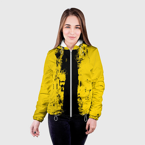 Женская куртка Вертикальная черно-желтая полоса Cyberpunk 2077 / 3D-Белый – фото 4