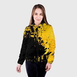 Куртка с капюшоном женская Пятна черной краски на желтом фоне, цвет: 3D-черный — фото 2