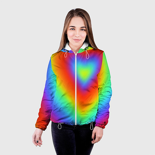 Женская куртка Сердце - радужный градиент / 3D-Белый – фото 4