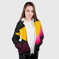 Куртка с капюшоном женская Желто-розовый дизайн на черном фоне, цвет: 3D-белый — фото 2