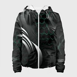 Куртка с капюшоном женская Объемные бирюзовые плиты и черные линии, цвет: 3D-белый