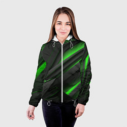 Куртка с капюшоном женская Черно-зеленые объемные полосы, цвет: 3D-белый — фото 2