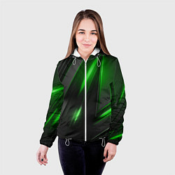 Куртка с капюшоном женская Черные пластины с зеленым свечением, цвет: 3D-белый — фото 2