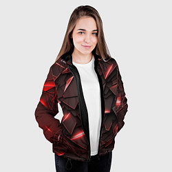 Куртка с капюшоном женская Красные элементы с неоновым свечением, цвет: 3D-черный — фото 2