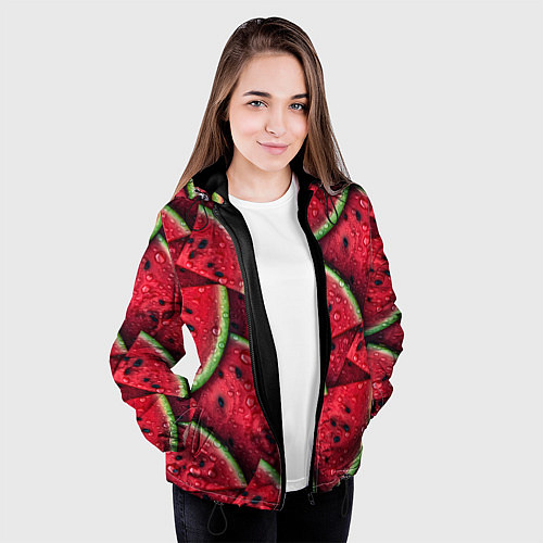 Женская куртка Сочная текстура из долек арбуза / 3D-Черный – фото 3