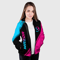 Куртка с капюшоном женская Mazda - neon gradient: надпись, символ, цвет: 3D-черный — фото 2