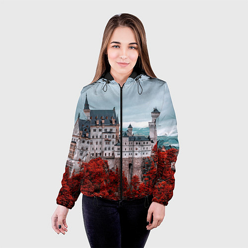 Женская куртка Замок в горах и красный лес / 3D-Черный – фото 4