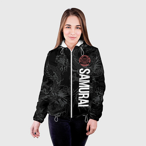 Женская куртка Одинокий самурай и дракон / 3D-Белый – фото 4