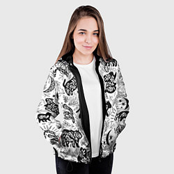 Куртка с капюшоном женская Веточки и лесные звери - паттерн, цвет: 3D-черный — фото 2