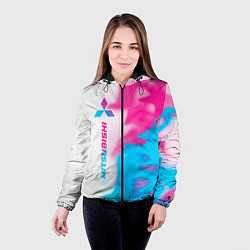 Куртка с капюшоном женская Mitsubishi neon gradient style: по-вертикали, цвет: 3D-черный — фото 2