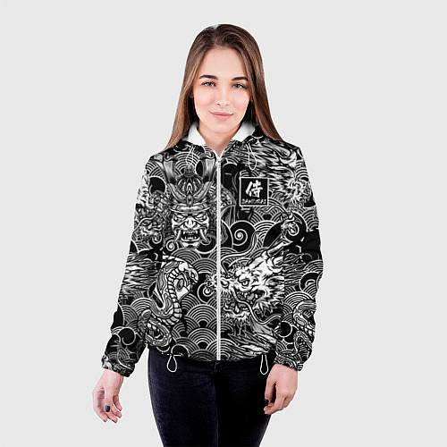 Женская куртка Татуировки самурая / 3D-Белый – фото 4