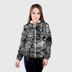 Куртка с капюшоном женская Татуировки самурая, цвет: 3D-белый — фото 2