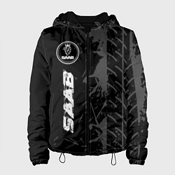 Женская куртка Saab speed на темном фоне со следами шин: по-верти