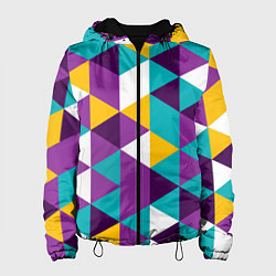Куртка с капюшоном женская Разноцветный ромбический паттерн, цвет: 3D-черный