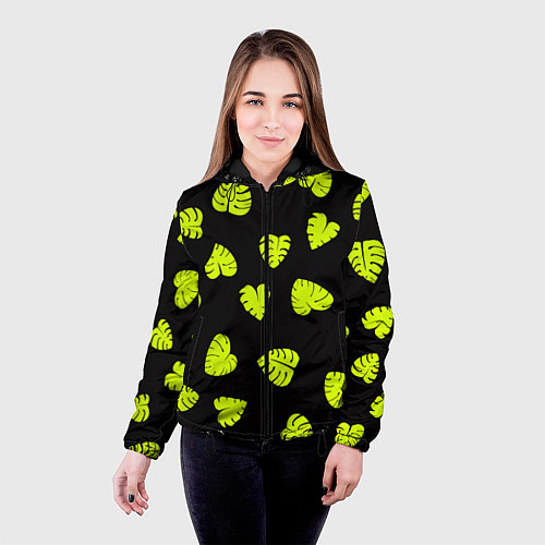 Женская куртка Листья - Монстера / 3D-Черный – фото 4