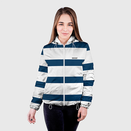 Женская куртка Бело-синий полосатый узор / 3D-Белый – фото 4