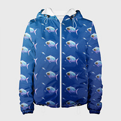 Куртка с капюшоном женская Subnautica паттерн с рыбками, цвет: 3D-белый