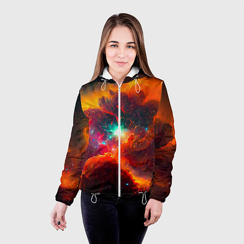 Женская куртка Небула в космосе в оранжевых тонах - нейронная сет / 3D-Белый – фото 4
