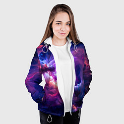 Куртка с капюшоном женская Небула в космосе в фиолетовых тонах - нейронная се, цвет: 3D-белый — фото 2