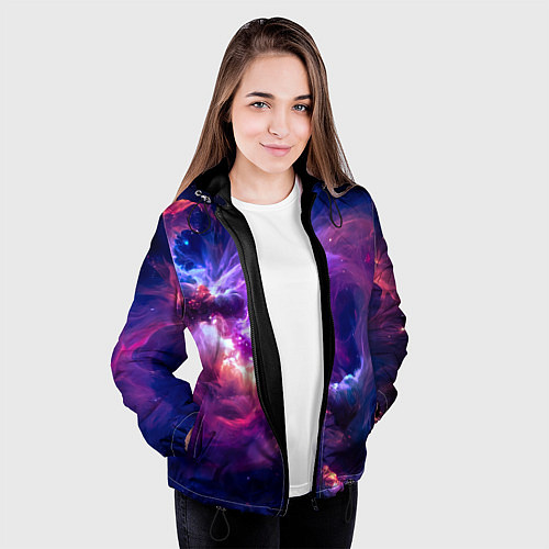 Женская куртка Небула в космосе в фиолетовых тонах - нейронная се / 3D-Черный – фото 3